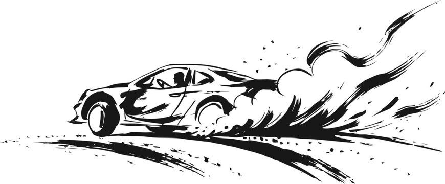sports car drifting on road with smoke trail dynamic racing speed motion