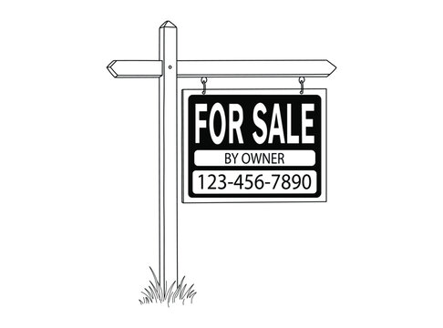 Real estate for sale by owner wooden sign post vector illustration for residential property advertisement
