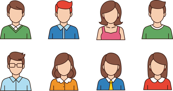 Flat Style Diverse People Avatar Collection with Male and Female Characters Colorful User Profile Icons for Social Media and Web Design.