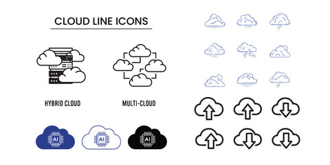 Fototapeta premium Collection of cloud computing icons and symbols in various styles