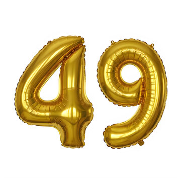 Gold number 49 foil balloon for birthday anniversary or celebration party.