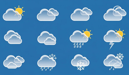 Obraz premium Transparent cloud icon vector set on blue background for weather app and interface design