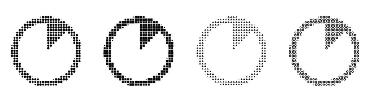 Halftone dot pattern degrees icon set isolated on transparent background, symbols for Pie chart icon collection and design. Retro newspaper printing style.