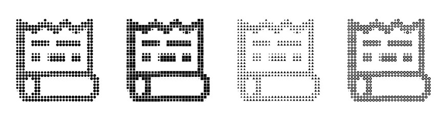 Fototapeta premium Modern halftone icon bundle - activity history. Database operations icon collection and design. Bold dot-pattern design. Distressed magazine print finish.