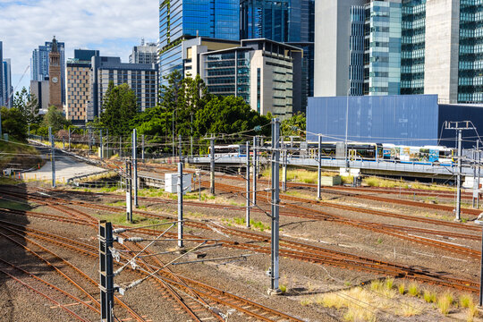 Multiple Railway Tracks with Brisbane CBD in the Background