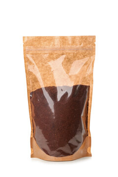 Package of coffee powder isolated on white background