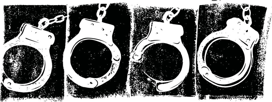 Close up sequence of metallic handcuffs on chain showing different open and closed positions