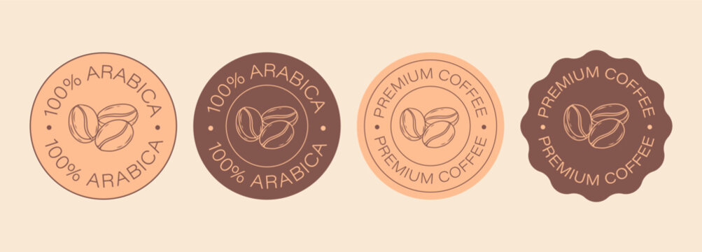 Set of coffee badges with arabica beans and premium label design for packaging and branding. Vector illustration