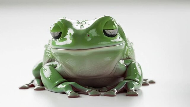 green ceramic frog figurine sitting on white surface isolated studio shot