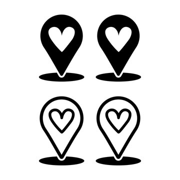 ocation pin with heart icon. A simple love marker for maps and favorite places navigation symbol. Emotional geotag for romantic spots in apps sign. Clean heart location concept pictogram.