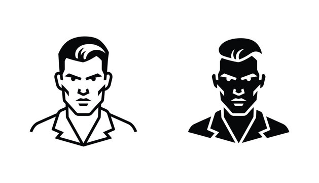 Masculine male face portrait silhouette icon set with trendy undercut hairstyle for barber branding
