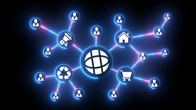 Glowing cyan neon lock and man icon with gear settings icon of document sign with cog wheel gear icon isolated.