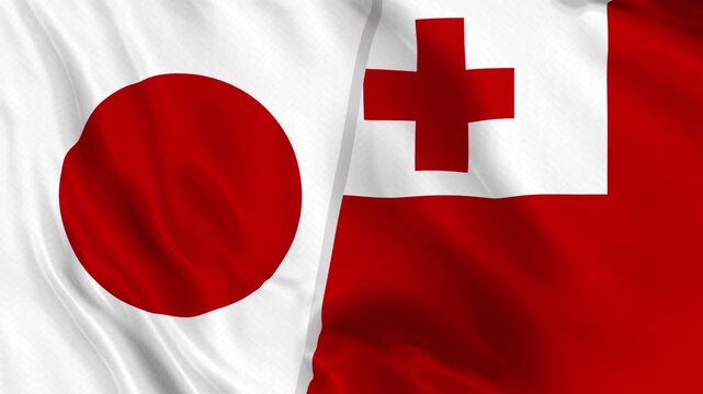 Japan and Tonga Flag Waving Animation Seamless Loop