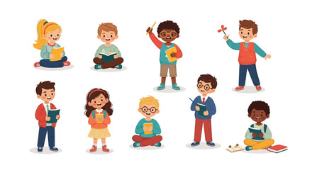 Fototapeta premium Diverse Kids Reading Books, Learning, Education, Imagination, Childhood, Fun