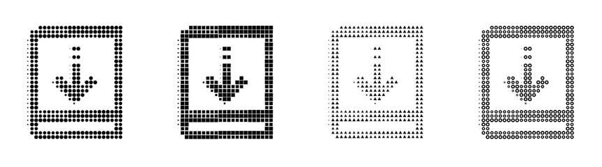 Fototapeta premium Vintage halftone borrow book icons with violet magenta duotone. Book icon collection and design. Editorial illustration. Bold pop art aesthetic. High-contrast monochrome detail.