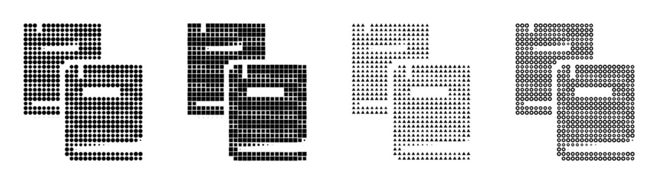 Retro halftone icon collection - books. Education learning and school academic resources. Vintage dot pattern illustration. Retro newspaper printing style.