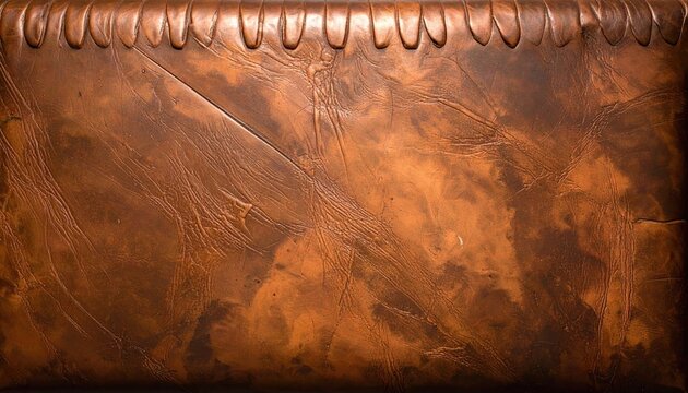 Ornate orange-brown leather headboard with curved top edge, showing creases and age