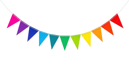 Obraz premium Colorful rainbow bunting flags garland for party celebration isolated on transparent background