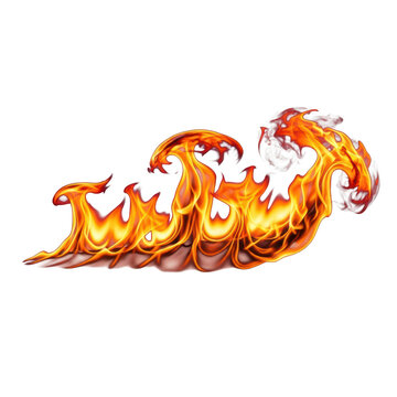 Realistic horizontal fire flame border with orange and red burning tongues isolated on transparent background