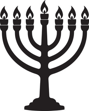Traditional menorah with lit candles for Hanukkah festival religious celebration and Jewish holiday decor as black silhouette vector icon for cultural and event graphics