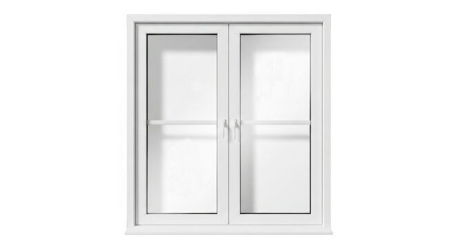 Modern white double casement window with horizontal mullions isolated on transparent background