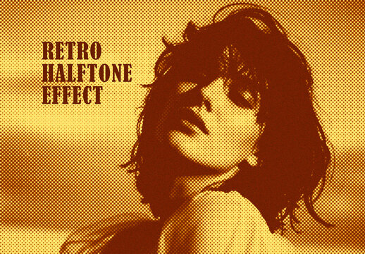 Retro Halftone Photo Effect Mockup