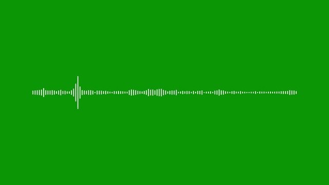 4k minimalist audio wave animation, white waveform spectrum on green screen background, digital sound frequency visualizer for chroma key, music equalizer for modern video templates