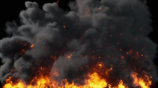 Digital Render of Intense Fire and Smoke Simulation with Burning Sparks