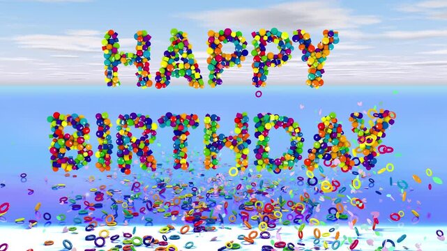 Happy Birthday Celebration Animation with Colorful Balloons and Confetti