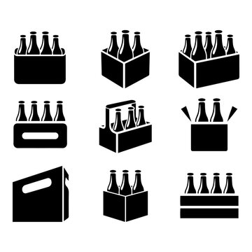 beer bottle box packaging icon set