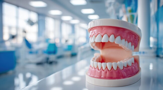 Dental model of jaw and teeth in medical clinic