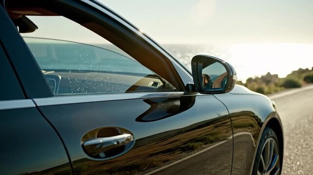 Cinematic Slow Motion Close-Up of an Electric Car Window Opening and Closing, Showcasing Sleek Automotive Technology and Smooth Mechanism in High Definition 4K Detail