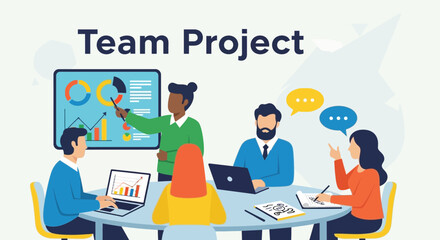 Naklejka premium Diverse team collaborating on a business project, presenting data analysis
