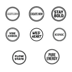 Fototapeta premium Bold circular badge typography with strong central phrase and thick outline shape for sticker design laptop decal and modern merch branding