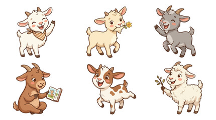 Fototapeta premium Adorable Kid Goats Collection Cute Baby Goat Characters Vector Illustration Set for Eid al-Adha Celebrations