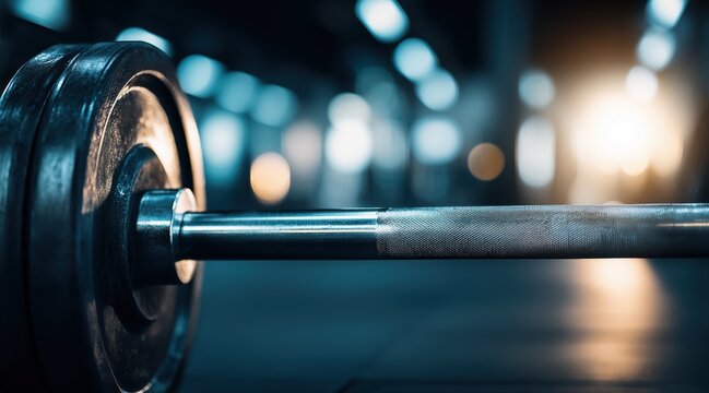 close up of barbell with heavy weight plates in gym
