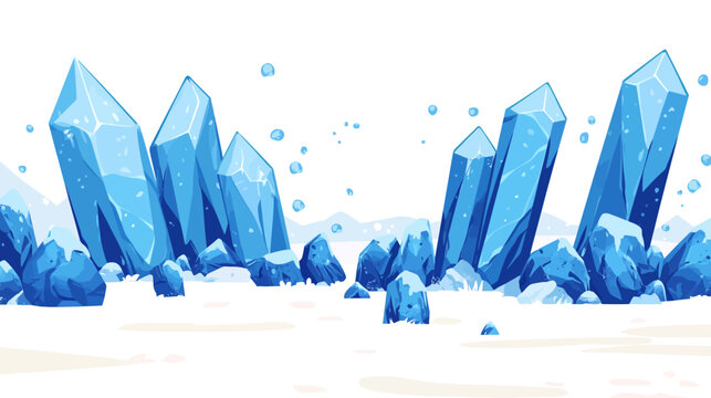 A geometric illustration of icy blue crystals and a snowy landscape with a minimalist style