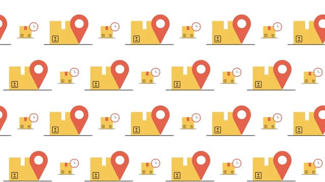 Delivery Box with Location and Time Icons Seamless Pattern Background, order tracking and shipping management concept.