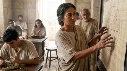 Fototapeta premium Hypatia of Alexandria Teaching Mathematics and Astronomy to Students