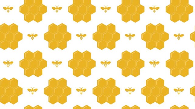 Honey Bee and Hexagon Honeycomb Seamless Pattern Background, natural honey production and nature concept.