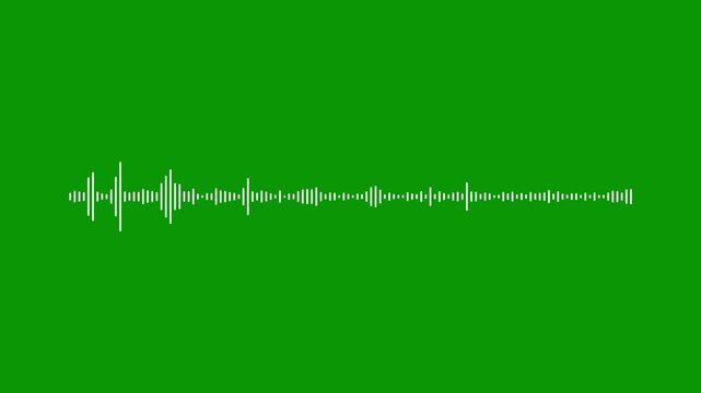 High-quality white line audio wave visualization, 4k sound waveform spectrum on green screen background, digital voice record animation, music equalizer for easy chroma keying overlay