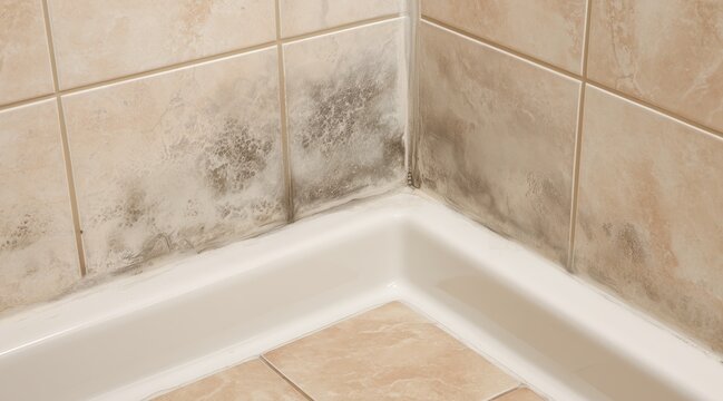 Mold and mildew on bathroom wall tiles in shower corner