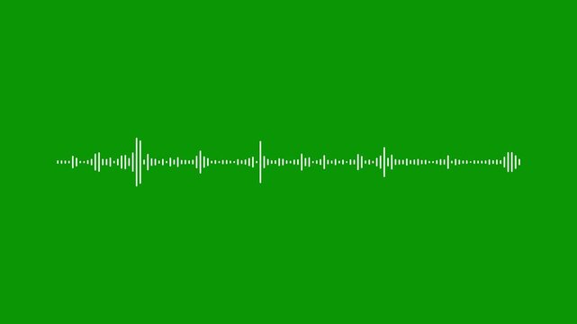 High-quality white line audio wave visualization, 4k sound waveform spectrum on green screen background, digital voice record animation, music equalizer for easy chroma keying overlay