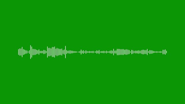 High-quality white line audio wave visualization, 4k sound waveform spectrum on green screen background, digital voice record animation, music equalizer for easy chroma keying overlay