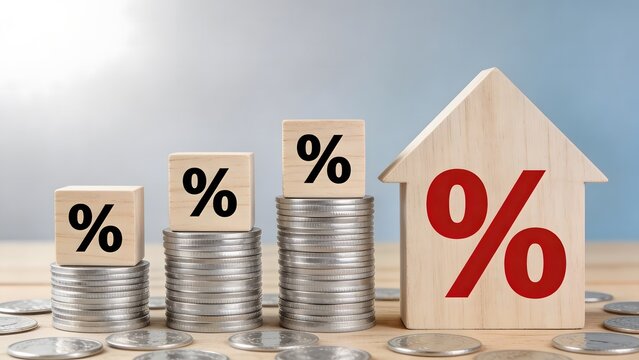 Increasing interest rates concept with coins and wooden blocks