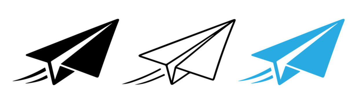 Paper Plane Icon Set , Solid, Outline, and Color Variants
