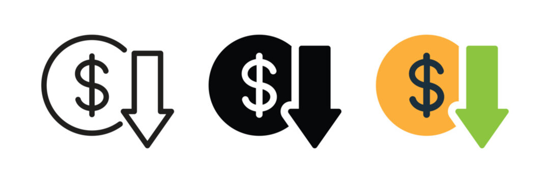 Cost reduction icon, expense management, cost savings symbol for app, website, and UI design element. Transparent PNG and vector