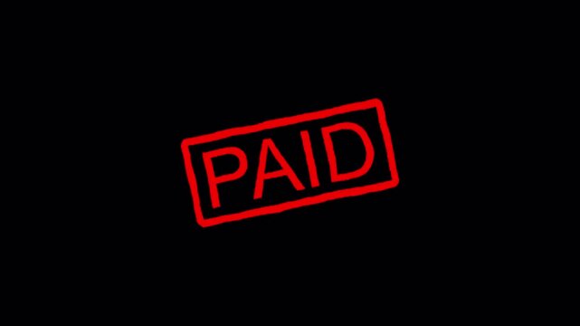 Paid rubber stamp animation on a transparent background, Paid stamp effect animation
