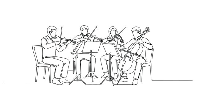 Continuous line drawing of a string quartet.