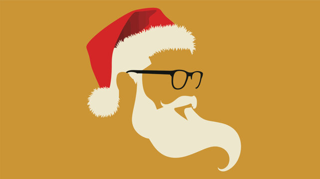 A modern vector illustration of a stylish Santa Claus wearing a classic red hat, white beard, and trendy black rimmed glasses, perfect for a contemporary holiday graphic design.